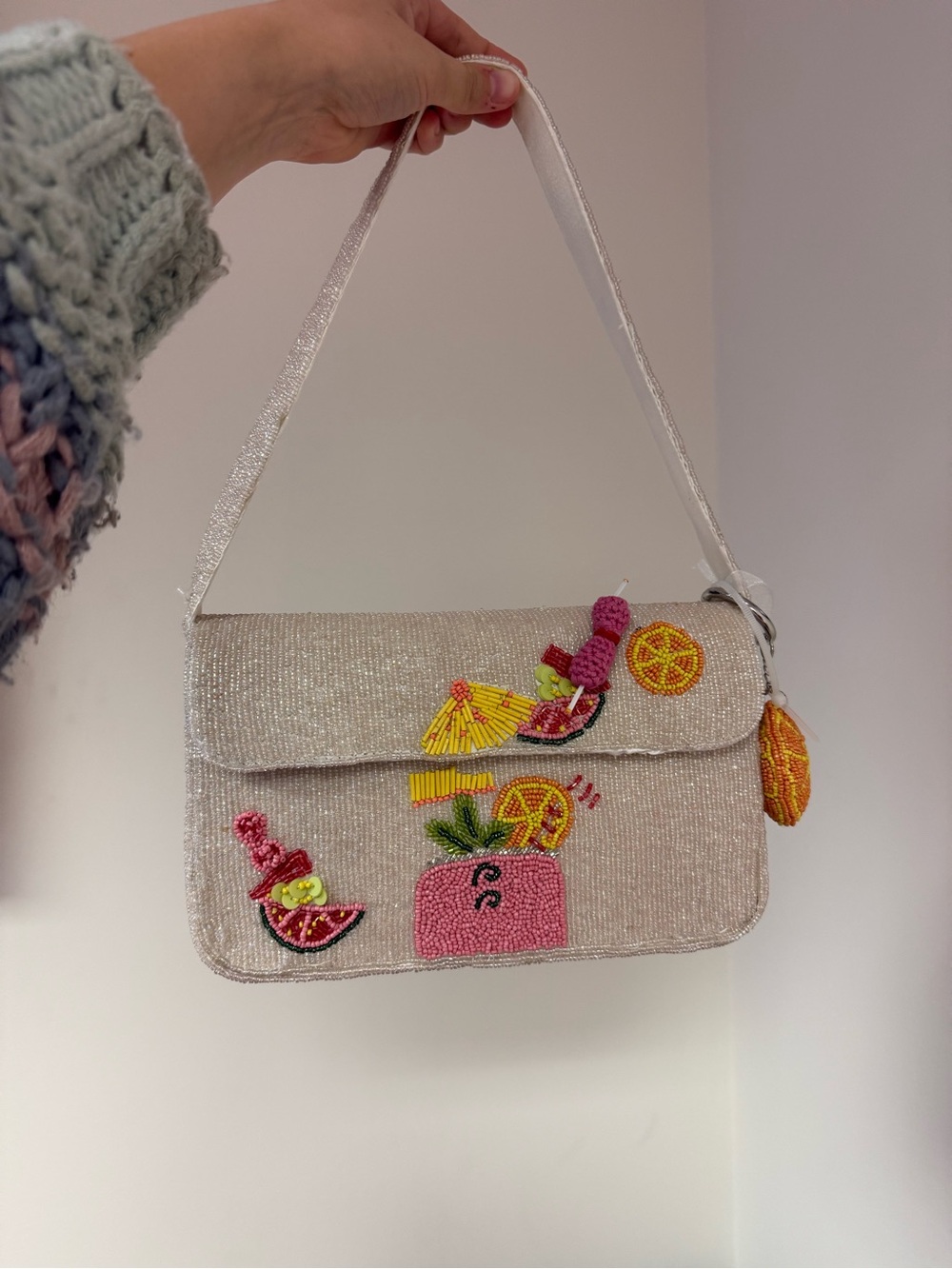 Beaded Tropical Cocktail Shoulder Bag
